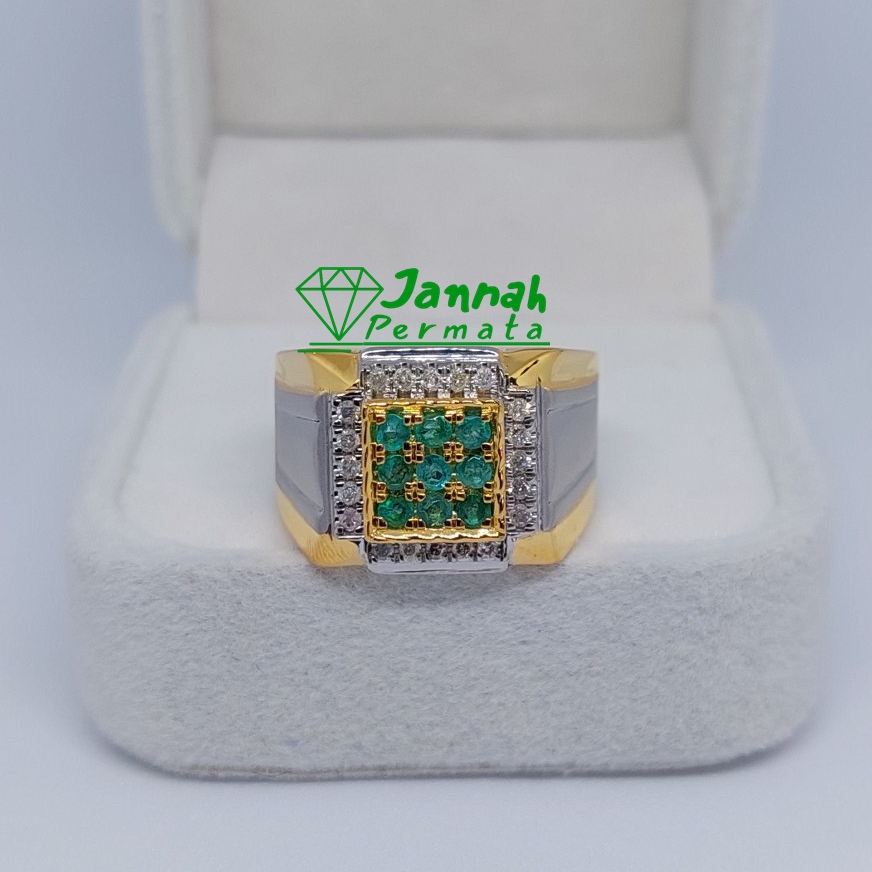 Cincin Berlian Pria Natural Berlian Eropa Asli Original Zamrud Emerald Murah Intan Perak