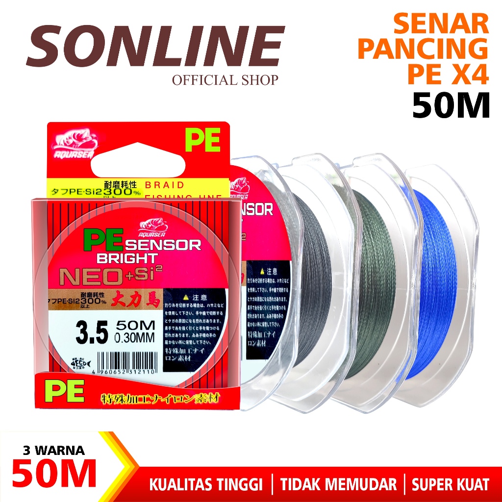 SONLINE Tali Pancing 50m Senar Pancing PE Sensor Bright NEO+si 3 Warna Jepang Super Kuat murah