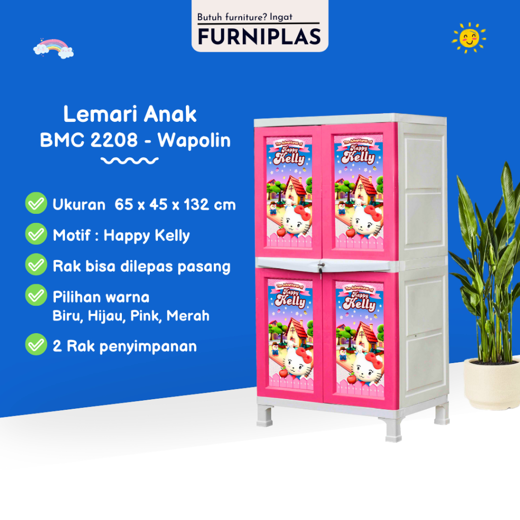 WAPOLIN Lemari plastik susun Lemari Anak Karakter -  Lemari Plastik 2 Susun - Asako BMC 2208