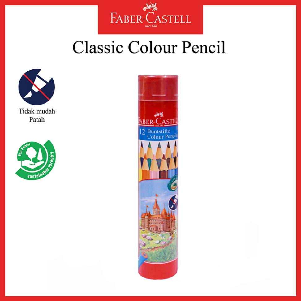 

KODE C25W Pensil Warna Faber Castell Round Tin 12 Warna Classic Colour Pencil Ukuran Panjang