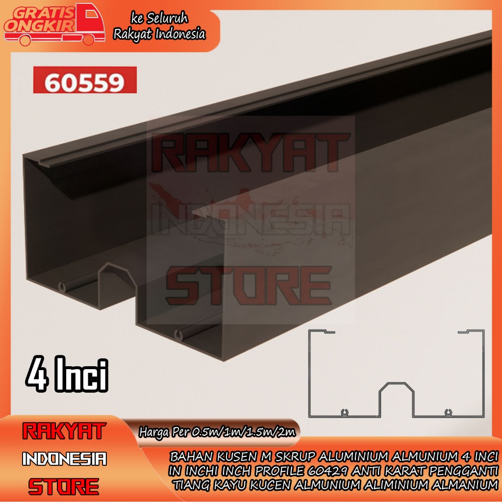 Batangan Almanium Bahan Kusen M Skrup Profile 60559 Aluminium Alumunium 4" In Inci Inchi Inch Warna 