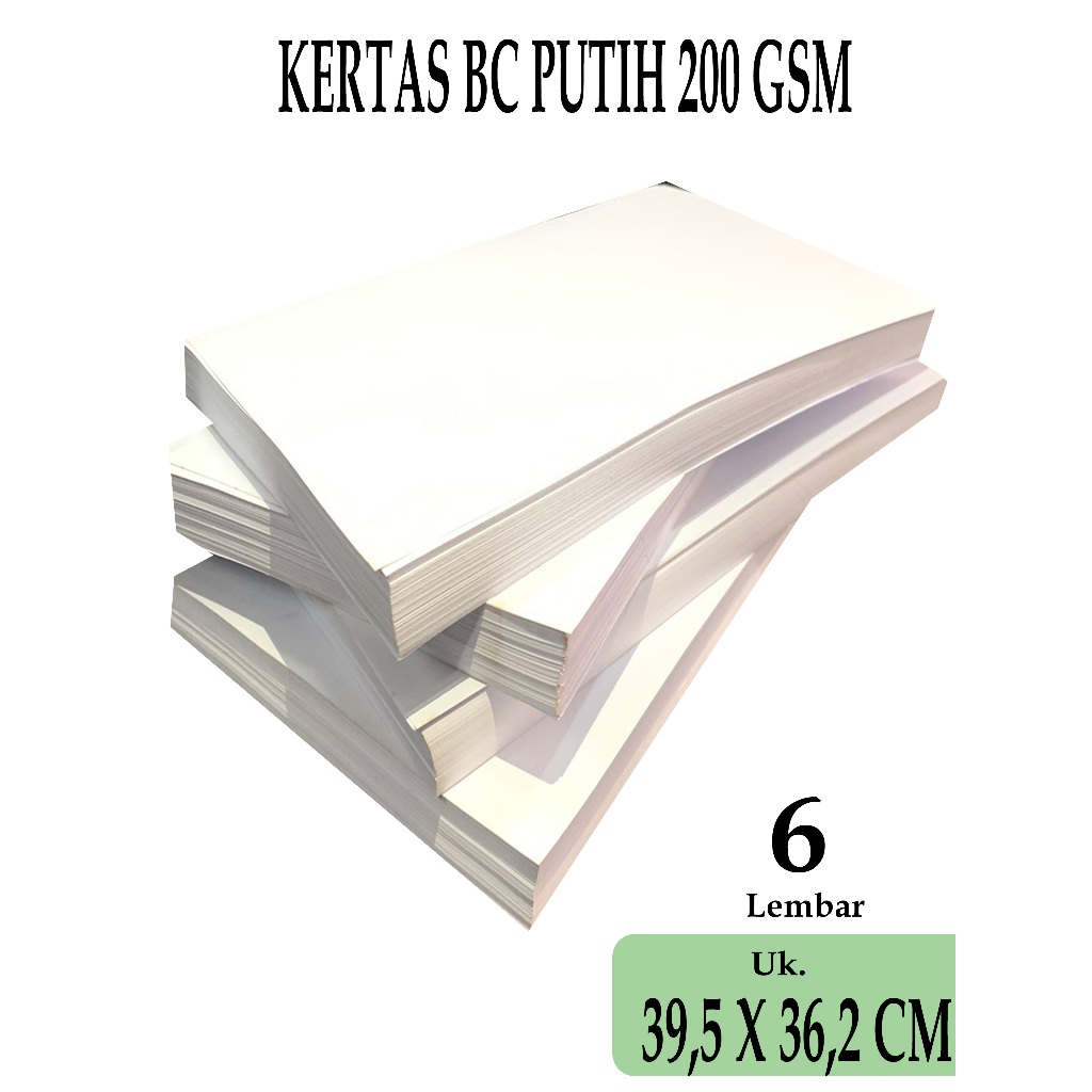 

KERTAS MANILLA / KERTAS BC 200 GSM WARNA PUTIH UKURAN ( 39,5 X 36,2 CM ) , 6 LEMBAR