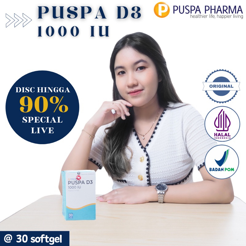 Puspa D3 1000 - Vitamin D3 1000 IU - isi 30 soft capsule - Untuk Menjaga kesehatan Tulang - BPOM No.