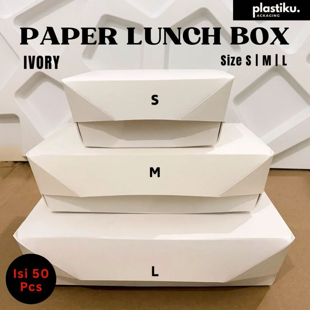 ( ISI 50 pcs) Papper Lunch Bahan IVORY, Lunch Box Paper IVORY Size S, M, dan L LAMINASI Polos FOOD G