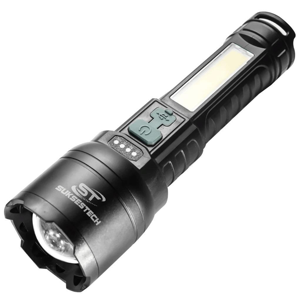 Suksestech Senter Zoom In Out LED COB 4 Mode Charging Flashlight Waterproof T058