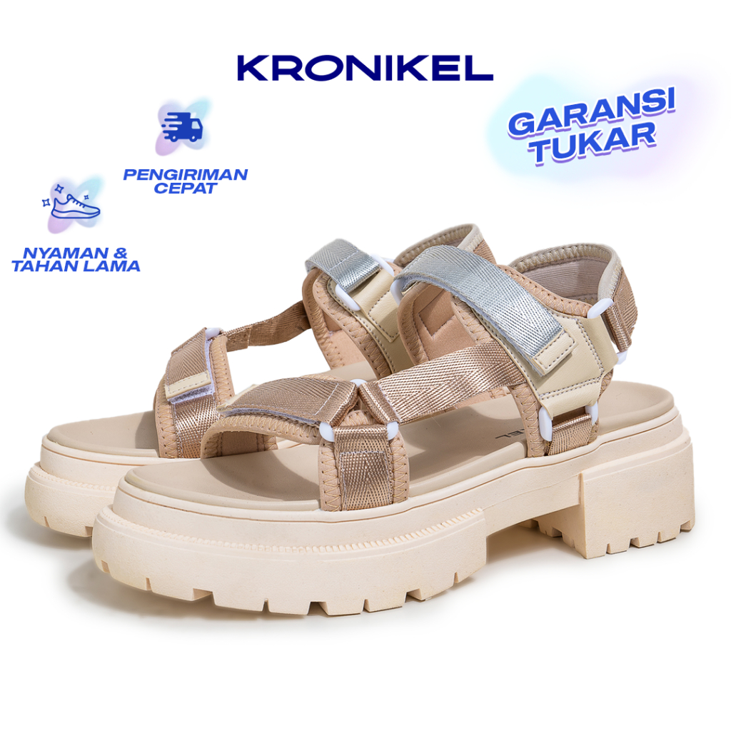 KRONIKEL Zoya Sandal Tali Wanita Kasual  Gold