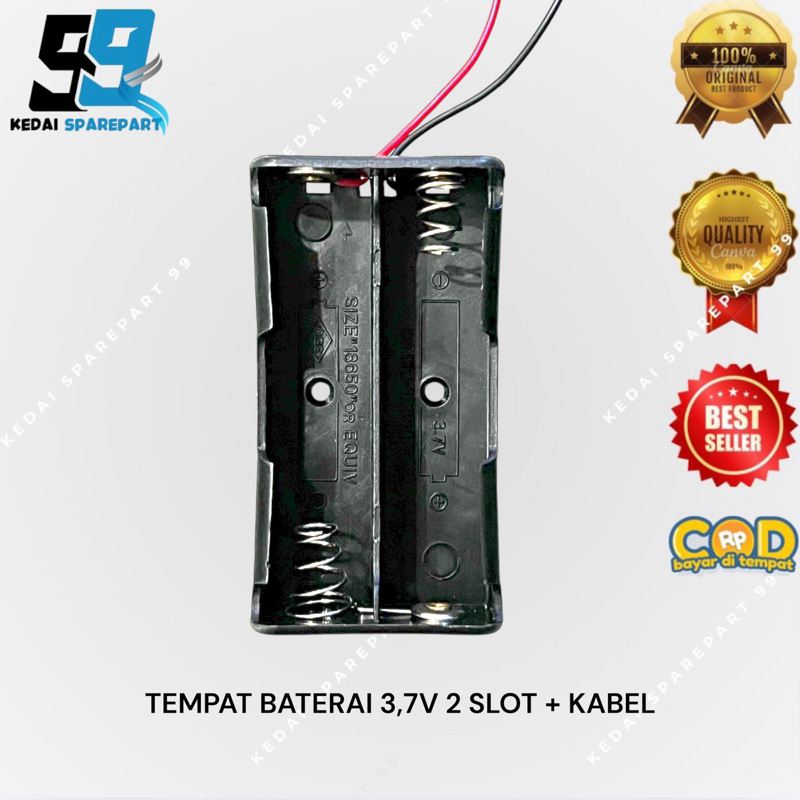 TEMPAT BATERAI 18650 ISI 2 TANPA TUTUP + KABEL / BATTERY HOLDER 18650 2SLOT