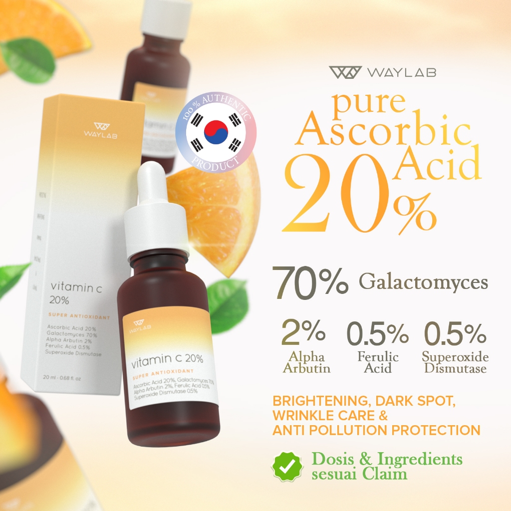 Waylab Serum Vitamin C 20%  Super Antioxidant - Galactomyces 70% Alpha Arbutin 2% Ferulic Acid