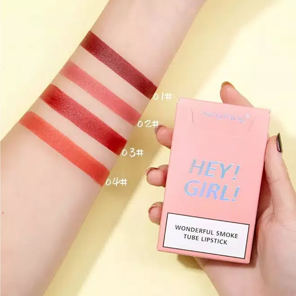 1 KOTAK ISI 4 WARNA - Lipstik Hey Girl Heng Fang 4in1 Korea / Lipstik Tahan Air Dan Tahan Lama