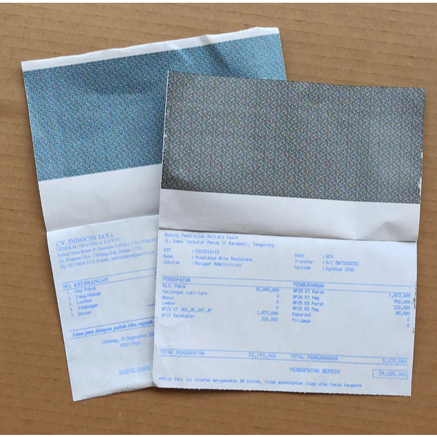 Cetak Slip Gaji Carbonize Kertas Segel 3ply