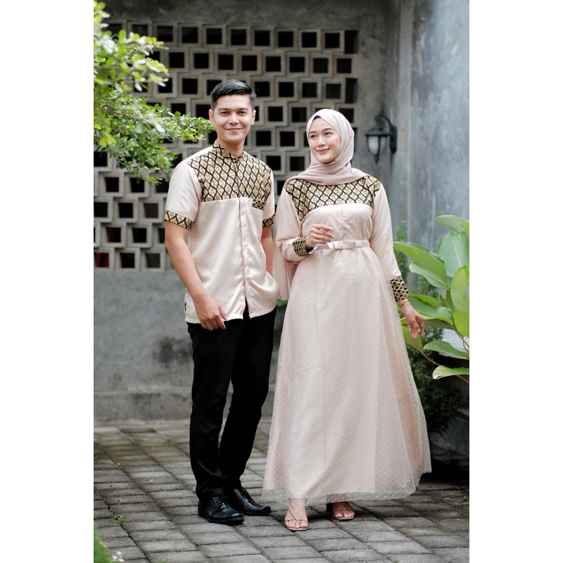 Baju Batik Couple Gamis Tilledot-  kondangan couple suami istri gaun pesta muslimah lebaran