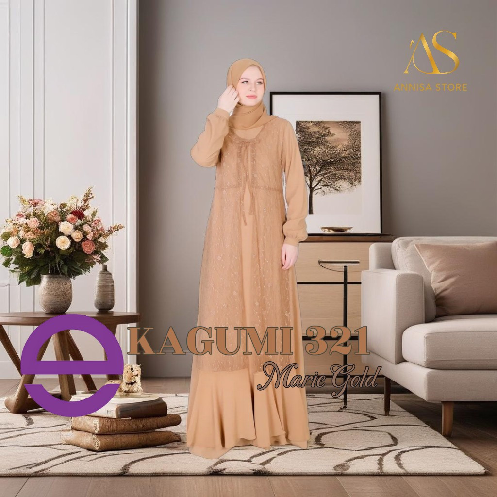 BAJU DRESS CANTIK WANITA & REMAJA GAMIS PESTA ETHICA KAGUMI 321 MARIE GOLD  / DRESS GAUN PESTA & KON
