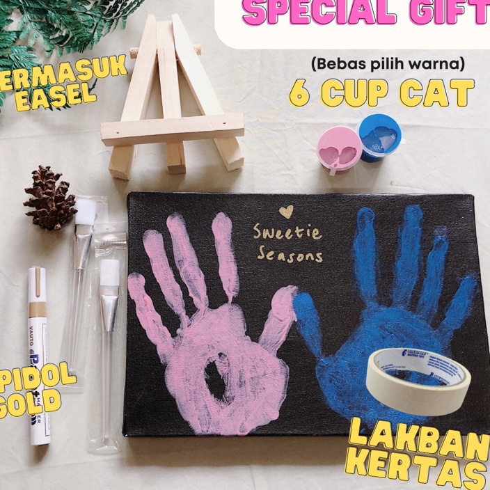 

Terbatas TERMASUK EASEL DIY Handprint Painting Kit Canvas Hitam by Sweetie Seasons Canvas Lukis Set Easel Lukisan
