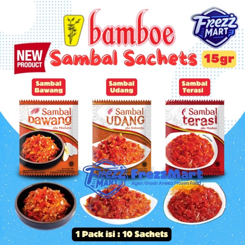 

Bamboe Sambal Sachet 15gr Nusantara Saset Bumbu Sambal Instant Udang Bawang Terasi Pedas Nikmat Halal Khas Medan Madura Sidoarjo