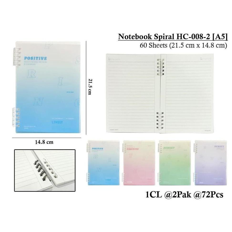 

WENGU NOTEBOOK SPIRAL SOFT RING POSITIF/SUNSET - BUKU CATATAN SPIRAL 80 LEMBAR Hc-008-2 A5 B5