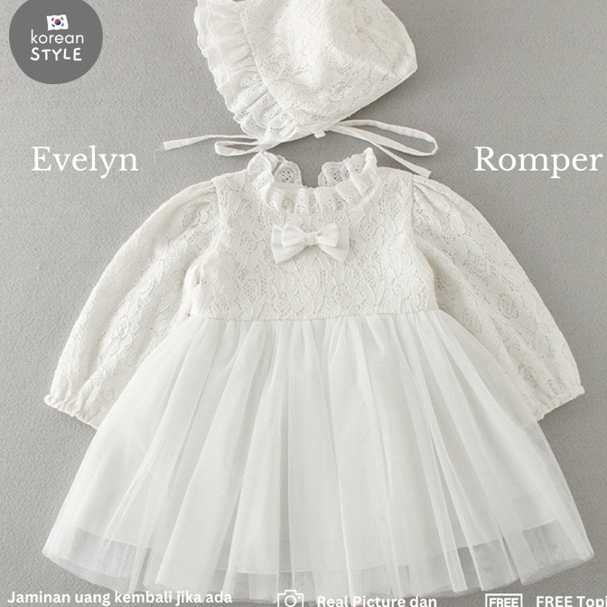 Terbaru BABYCHAN  EVELYN ROMPER DRESS  Baju baptis bayi  baju aqiqah bayi Baju bayi perempuan