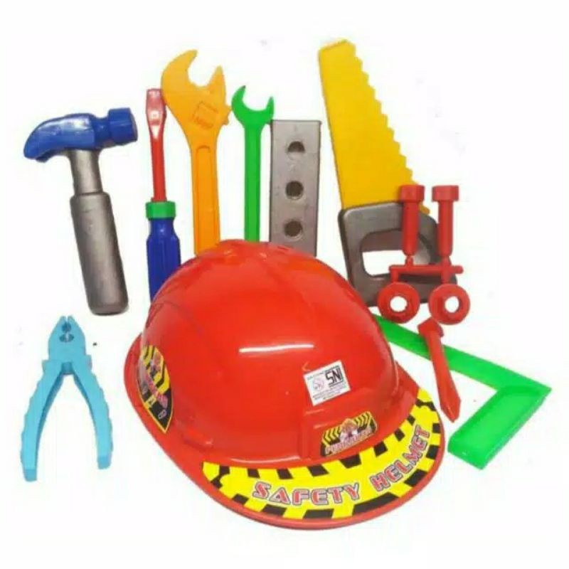 MAINAN ANAK HELM PERKAKAS ANAK PERALATAN TUKANG/ MAINAN ANAK LAKI HELM KONTRUKSI