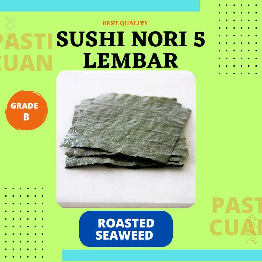 

SUSHI NORI POLOS 5 LEMBAR GRADE B / ROASTED SEAWEED PREMIUM / ROASTED SEAWEED 5 SHEETS ENAK LOH