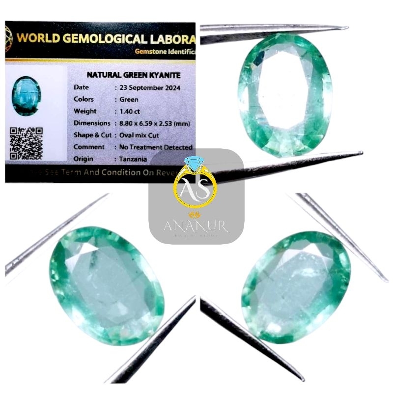Batu Permata Natural Green Kyanite Tanzania Plus Memo
