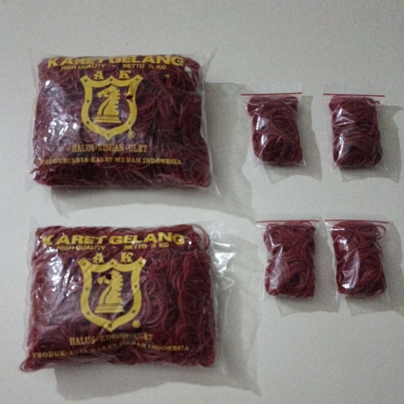 

Karet Gelang Semi Lengkong Warna Merah (Isi : 500 gr & 50 Gr)