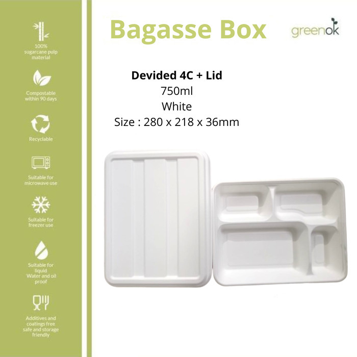 Bagasse Box 4 Compartement Bagasse Box 4 Sekat Food Box
