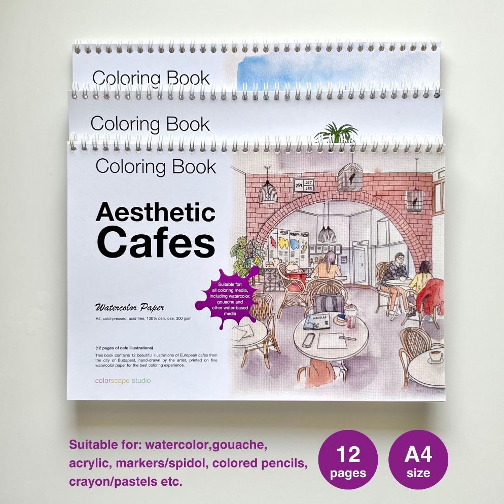 

Colorscape Watercolor Mixed Media Coloring Book Aesthetic Cafes Buku Mewarnai Dewasa ART K8R3