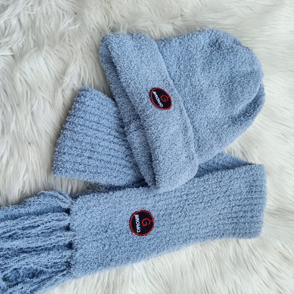 Promo tajir Set Kupluk dan Syal Bromo Satu paket Topi Rajut Dieng Tebal Hangat Musim Dingin Pria Wan