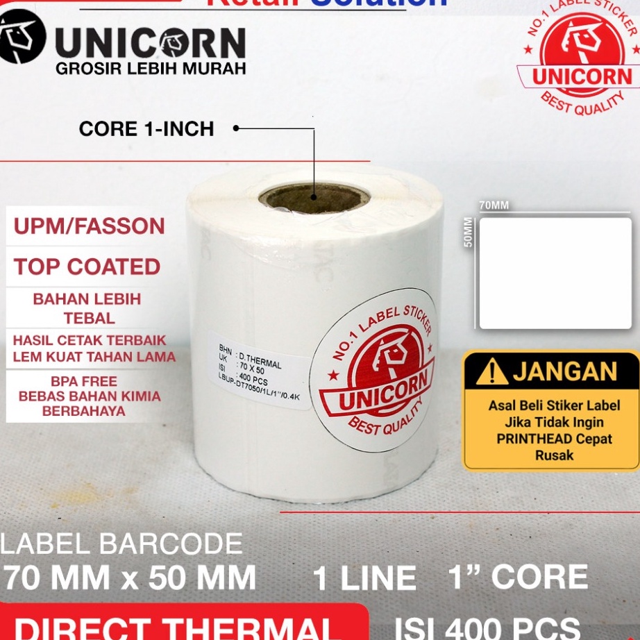 

berkualitas Unicorn Stiker Label Barcode Thermal 7x5mm 7x5 mm 7 x 5 mm 7x5 CM Isi 4pcs
