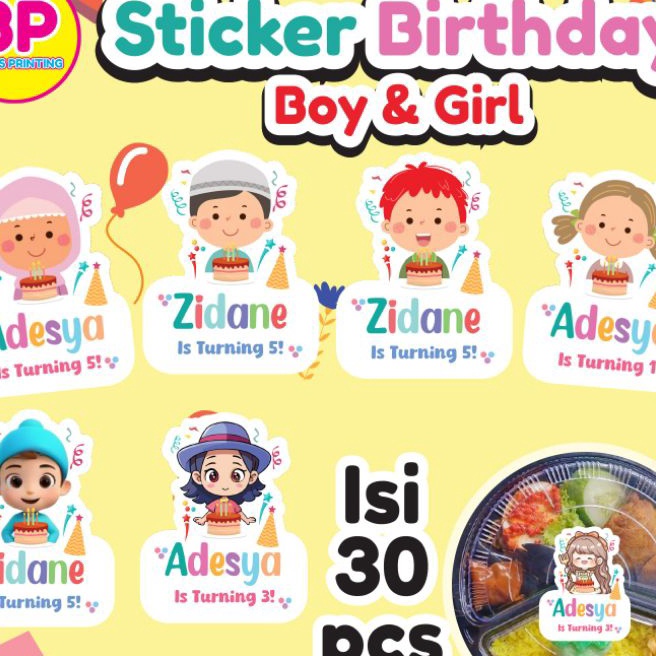 

HJ6 Isi 3 pcs Sticker Ulang Tahun Anak Sticker Karakter Bento Birthday Sticker Anak souvenir