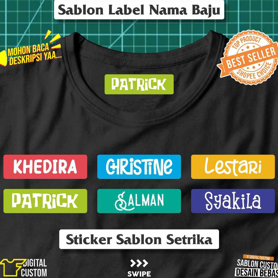 

KI3 Stiker Kain Label Nama Baju Anak Sekolah tren Asrama Name Tag Laundry Sticker Sablon Setrika DTF IF Dital Custom Siap Press