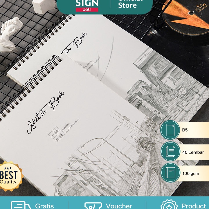 

FG2 Deli Sketch Book Buku Gambar Jilid Spiral Vertikal B5 4 Lembar 1 gsm 73628
