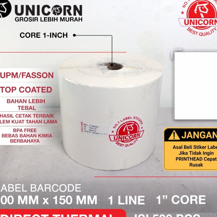 

KI3 Unicorn Label Stiker Resi Thermal A6 1x15 mm 1 x 15 mm 1x15mm isi pcs
