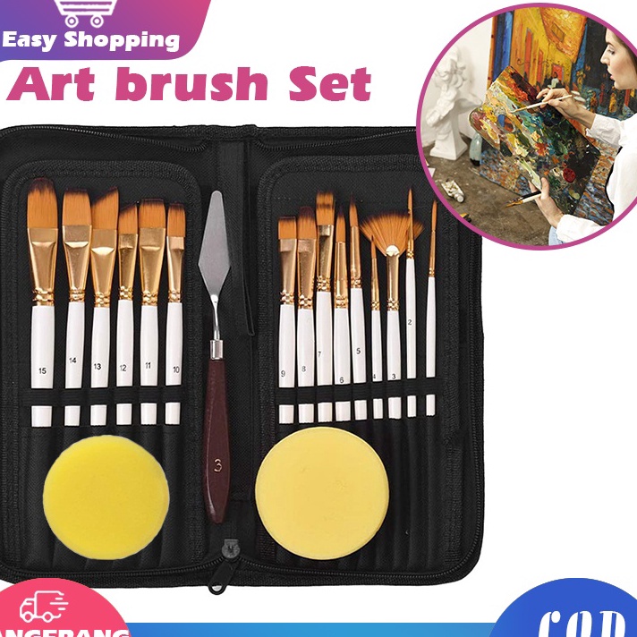 

Terlaris 18PCS Alat Lukis Kuas Cat Air MinyakKuas Alat Lukis SetMix Kuas Lukis Set LengkapArt Brush Set