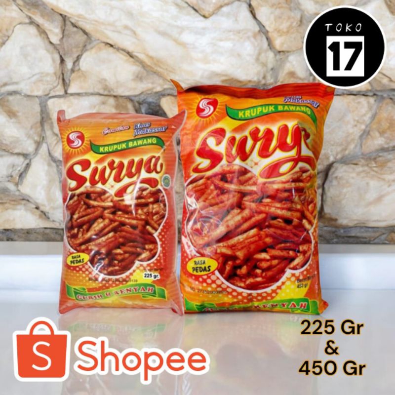 

Kerupuk Bawang Pedas SURYA isi 225 Gram dan 450 Gram