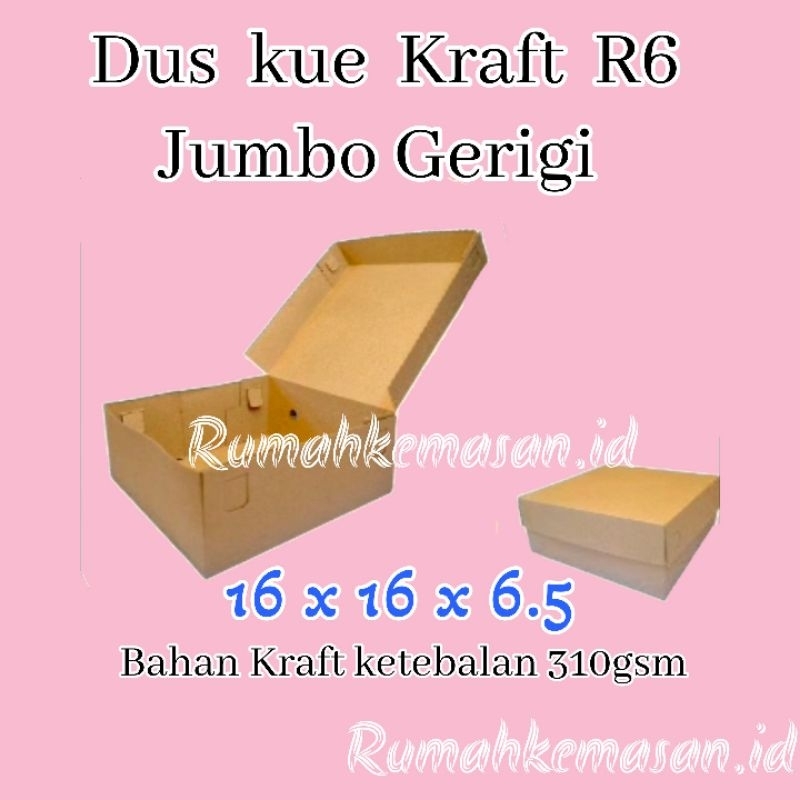 

Dus Kotak kue R6 jumbo gerigi 16x16x6.5 Kraft tebal 310gsm / Kotak kue isi 5