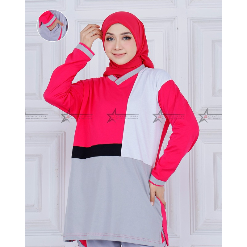 Atasan Kaos Senam Tunik Muslimah / Baju Olahraga Wanita Tunik Muslimah