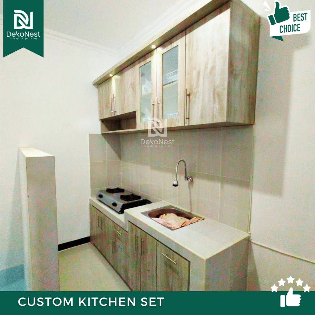 Dekonest Kitchen Set Aluminium Estetik Gantung HPL TACO Multiplek Blockboard Cocok untuk Dapur