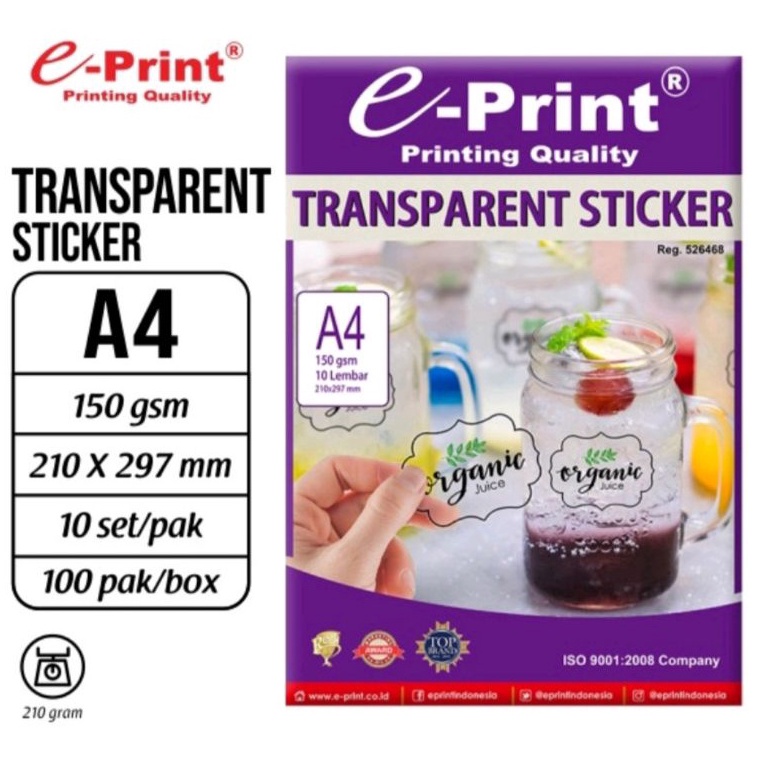 

KODE J36E Stiker Transparant EPrint Transparent Sticker A4 15Gr1