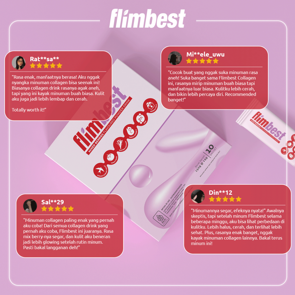 Gigikbunga Flimbest Vip Collagen 1 Box 10 Sachet 5000Mg L-Glutathione 300Mg & 100% Vitamin C Bebas