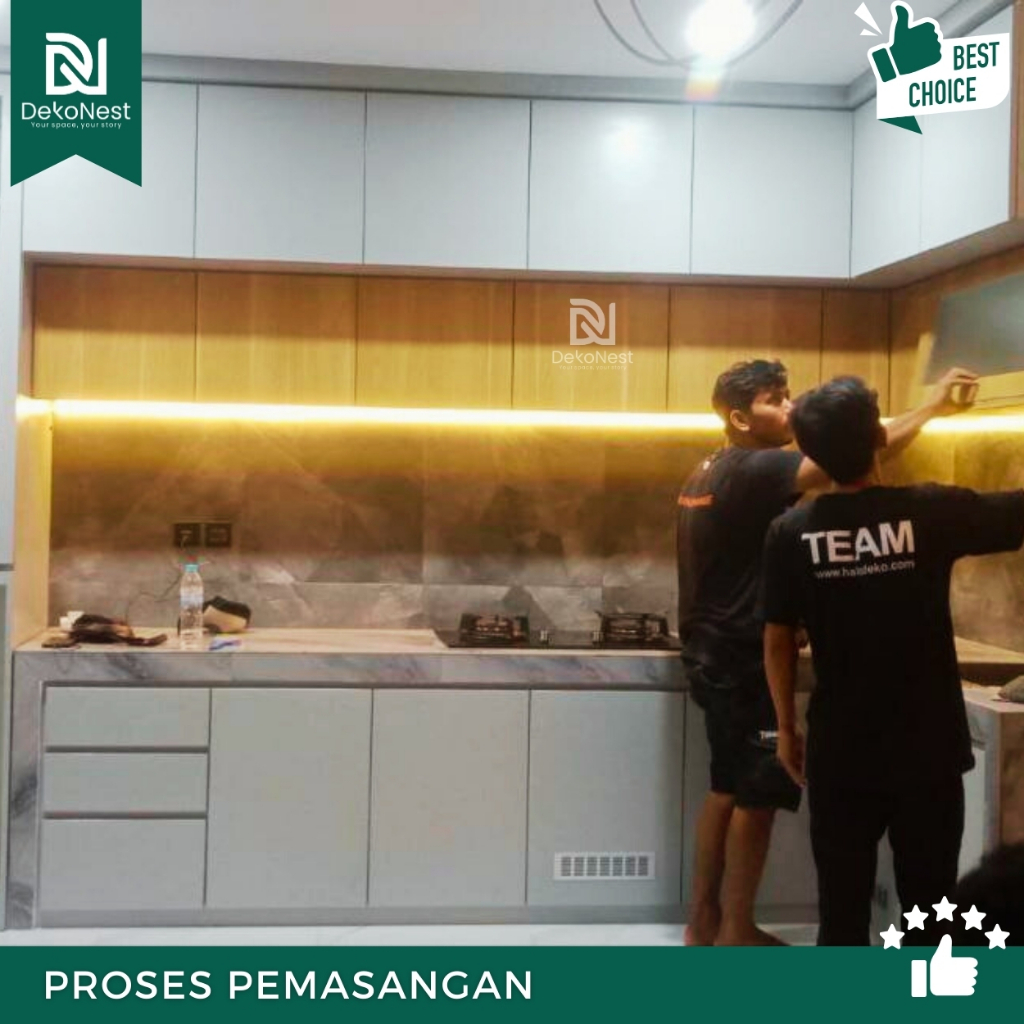 Dekonest Kitchen Set Dapur Modern Lemari Atas Bawah Kompor Wastafel Custom HPL TACO Jabodetabek