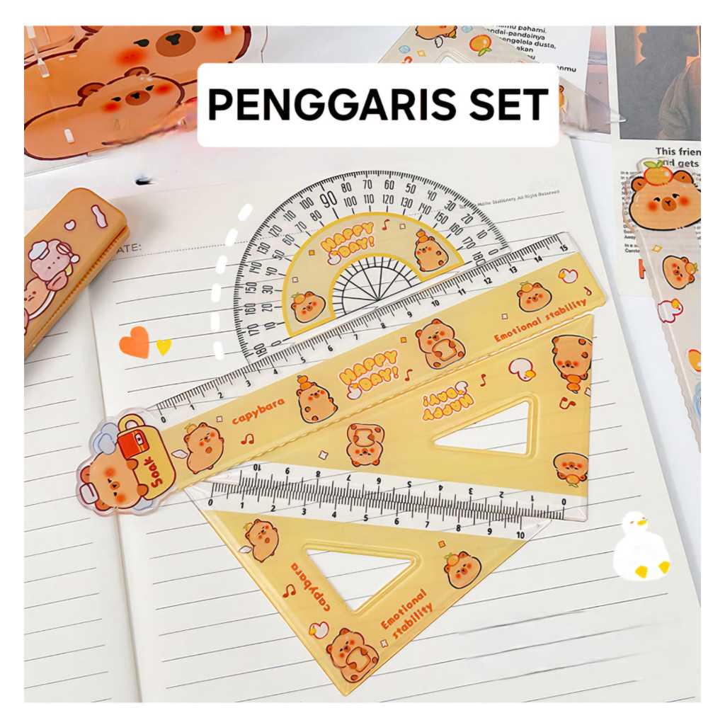 

MILANBERRY PENGGARIS SET CAPYBARA RULER PROTACTOR TRIANGLE ALAT TULIS KANTOR STATIONARY SEKOLAH LUCU