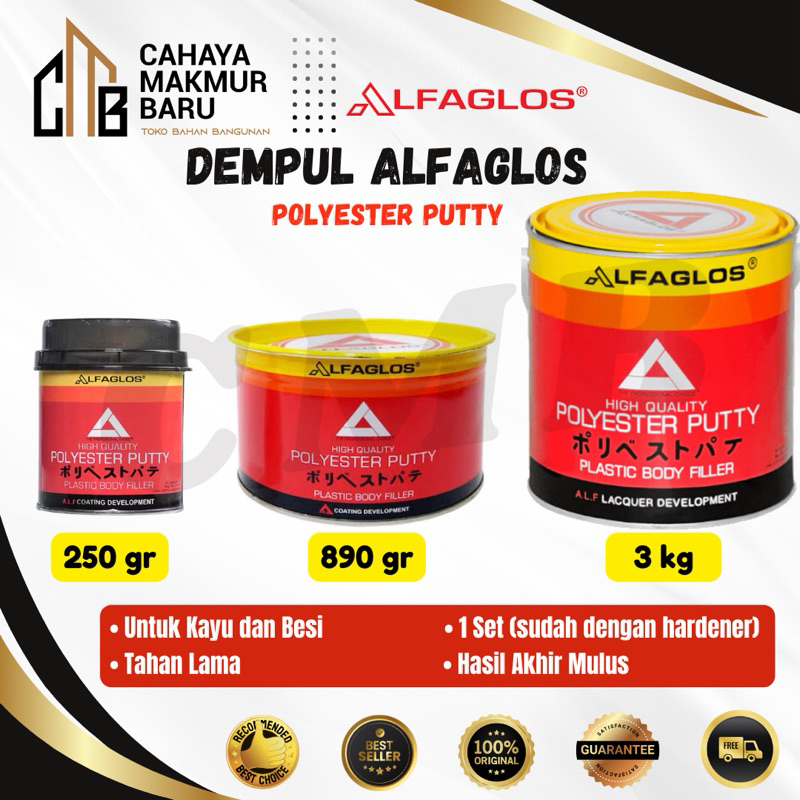 Dempul Alfaglos (Komplit dengan Hardener) Dempul Kayu Plastik Mobil Besi / Alfaglos Polyester Putty 