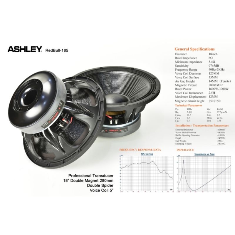 speaker component 18 inch original ashley redbull 185 speaker komponen tranducer double magnet 18 in