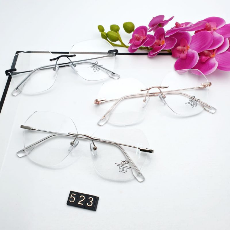 frame kacamata pria wanita unisex frameless 523