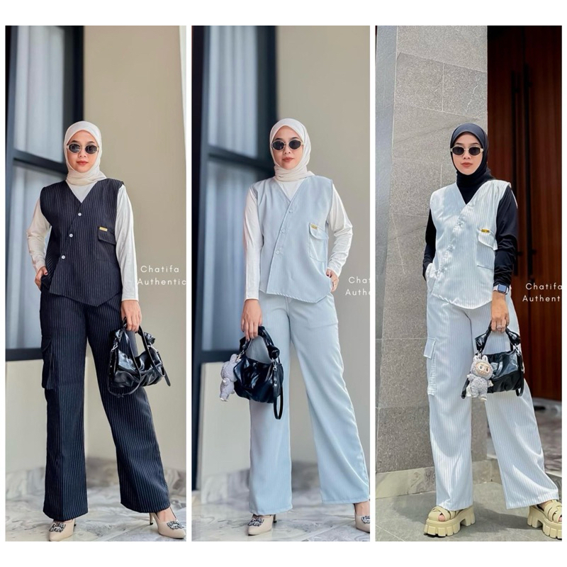 Chatifa authentic original 100% |setelan 3in 1/ setelan labeka/setelan kulot cargo