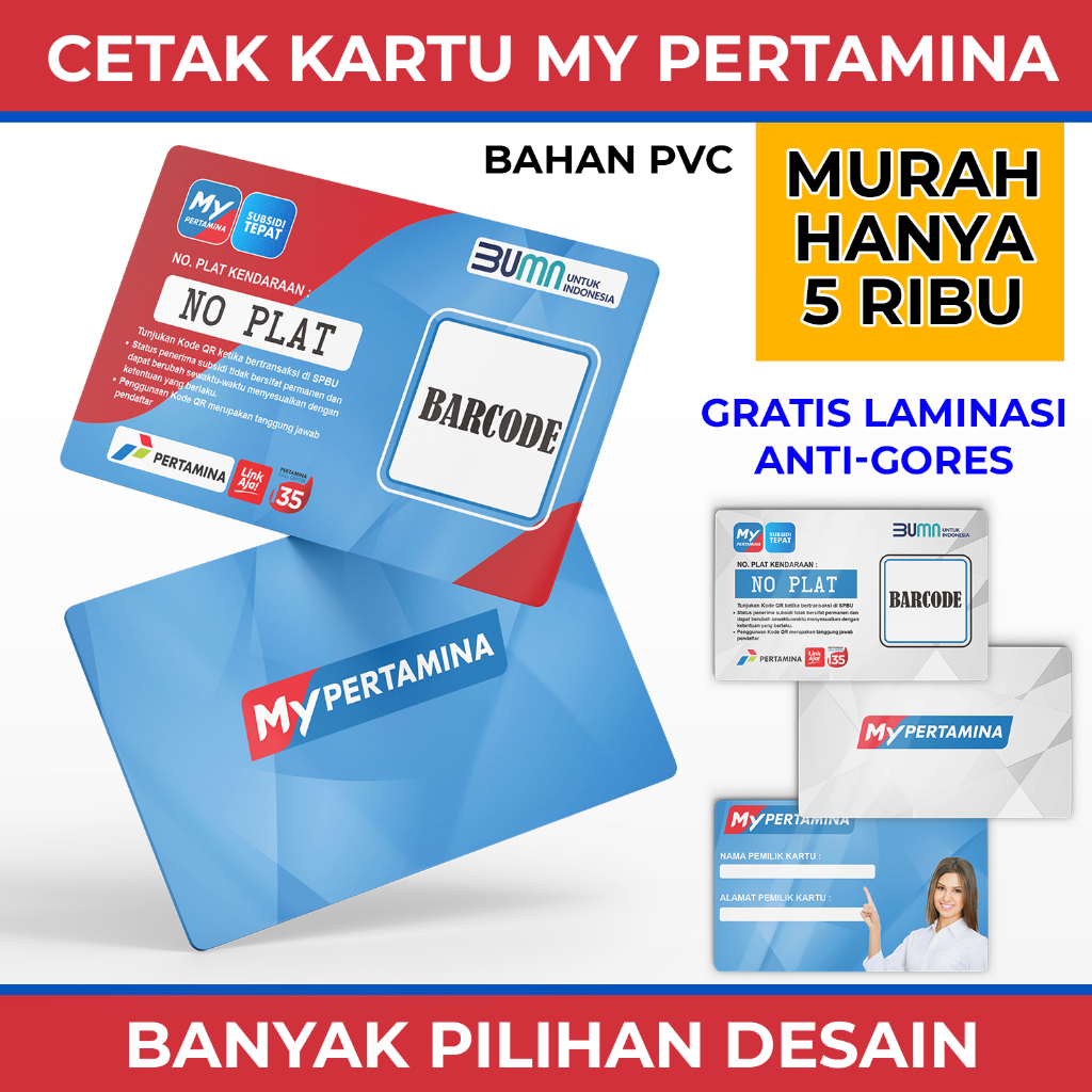 Cetak Kartu My Pertamina Gratis Laminasi Anti-Gores PVC Murah Sehari Jadi Gambar Bening Tidak Cepat 