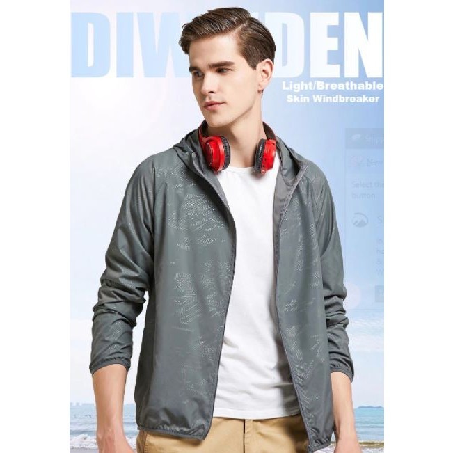 Jas Hujan Olahraga dengan Kantong - Sport Outdoor Waterproof Windbreaker Jacket with Pocket and Hood