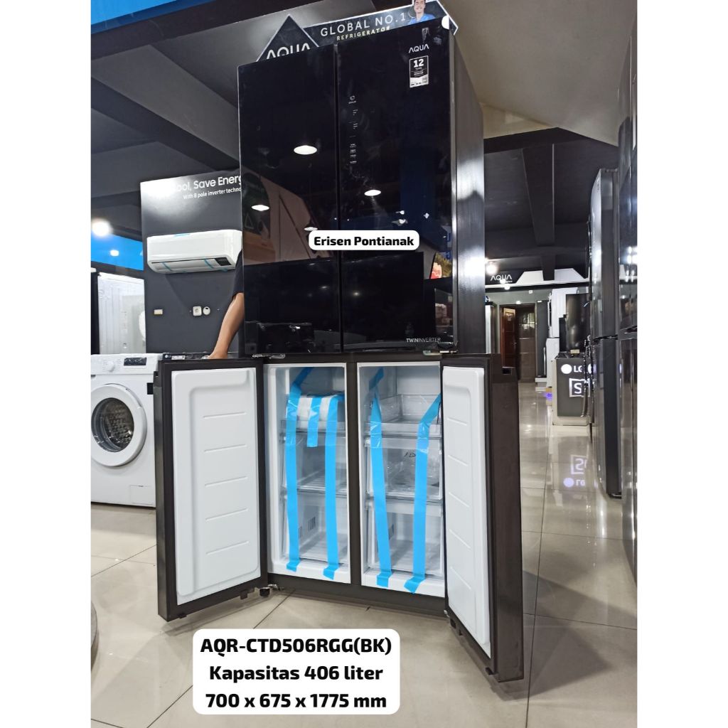 AQUA JAPAN KULKAS MULTIDOOR REFRIGERATOR AQR-CTD506RGG(BK) Kulkas 4 Pintu