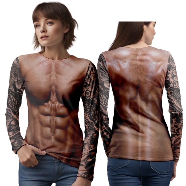 baju otot 3D / kaos wanita lengan pendek motif badan sixpack 3D [BISA COD]