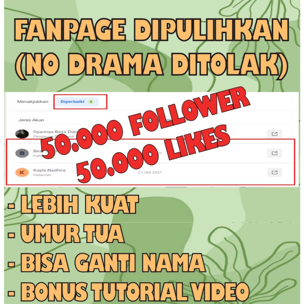 Fanpage 50000 follower / Fanpages / FP Dipulihkan Untuk Akun FB/Facebook Ads (Anti Drama Ditolak) Bu